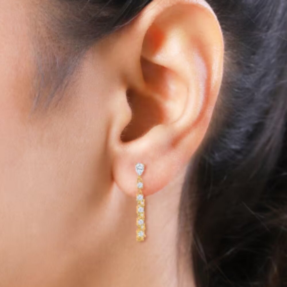 Lustro Stella Finest CZ Huggie Hoop Chain Earrings - Picture 2 of 4